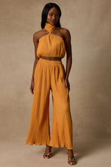 Nikaia Light Orange Plisse Wide-Leg Pants