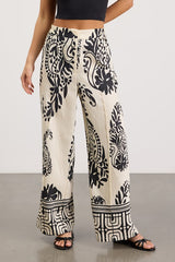 Gaia Ivory and Black Boho Print Wide-Leg Pants