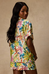 Talise Ivory Multi Tropical Print Tie-Front Collared Top