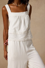 Parisa White Cotton Crochet Lace Tank Top