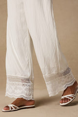 Parisa White Cotton Crochet Lace Wide-Leg Pants