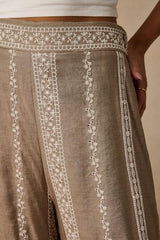 Tasia Taupe Embroidered Wide-Leg Pants