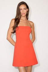 Nadine Bright Orange Strapless Tie-Back Mini Dress