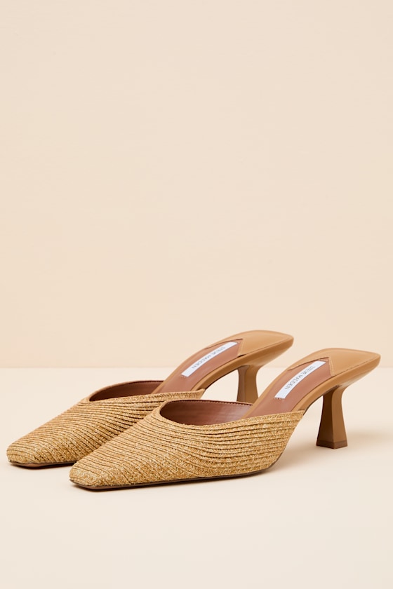 Alyse Natural Raffia Pointed-Toe Mule Pumps