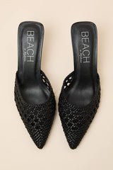 Tia Black Woven Pointed-Toe Mule Pumps