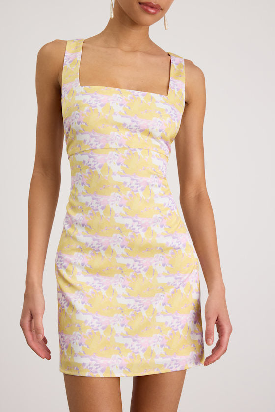 Truly the Cutest White Multi Satin Square Neck Mini Dress