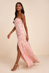 Joelle Blush Pink Floral Burnout Drop Waist Maxi Dress