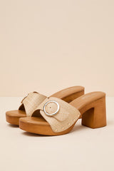 Joplin Beige Raffia Platform Slide Sandals