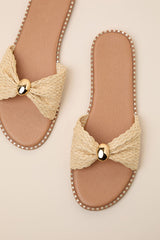 Robby Beige Raffia Slide Sandals