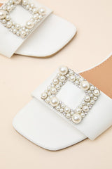 Lucinda White Pearl Slide Sandals