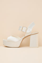 Bobby True White Satin Platform High Heel Sandals