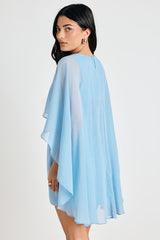 Jolia Light Blue Cape V-Neck Mini Dress