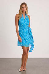 Felicita Blue Floral Halter Wrap Mini Dress