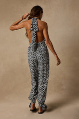 Elodie Black Multi Boho Print Backless Jumpsuit
