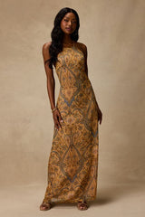Abra Yellow Multi Boho Print Beaded Maxi Dress