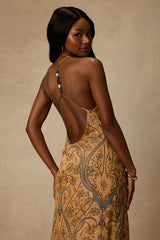 Abra Yellow Multi Boho Print Beaded Maxi Dress