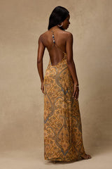 Abra Yellow Multi Boho Print Beaded Maxi Dress