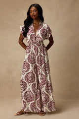 Dolla White and Magenta Boho Print Wide-Leg Jumpsuit