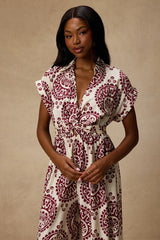 Dolla White and Magenta Boho Print Wide-Leg Jumpsuit