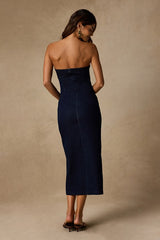 Renda Dark Wash Strapless Denim Midi Dress