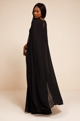 Cavana Black Satin Cape Maxi Dress