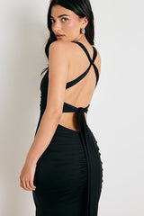 Cazy Black Jersey Knit Twist-Front Maxi Dress