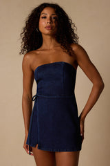 Ena Dark Wash Denim Skort Romper