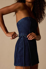 Ena Dark Wash Denim Skort Romper