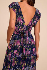 Taylen Navy Multi Floral Plisse Midi Dress