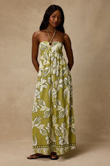 Cheri Light Green Floral Halter Midi Dress