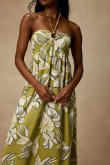 Cheri Light Green Floral Halter Midi Dress