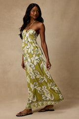 Cheri Light Green Floral Halter Midi Dress