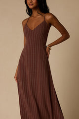 Lilly Brown Pinstriped Tie-Back Midi Dress