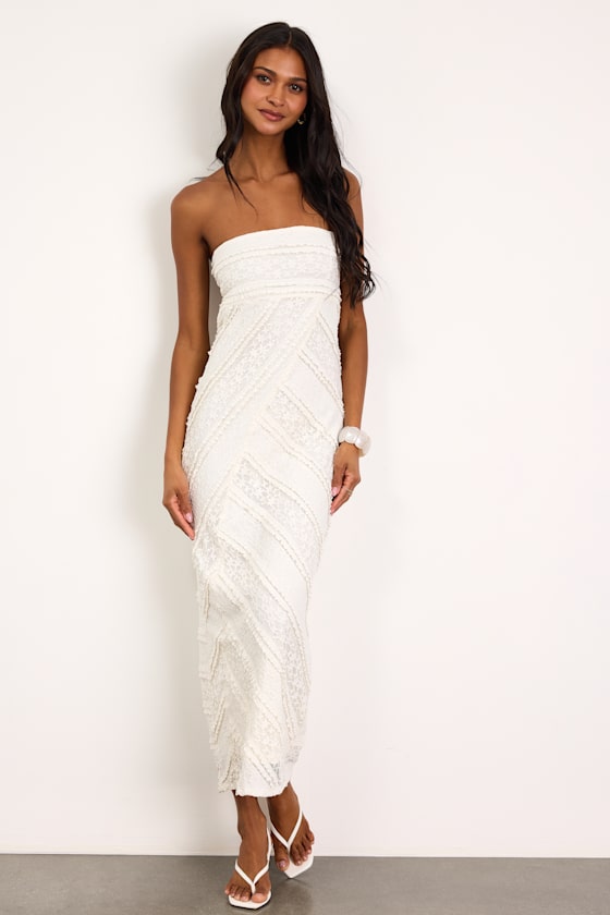 Jasleen Cream Lace Column Midi Dress