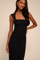 Leanna Black Mesh Column Maxi Dress