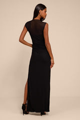 Leanna Black Mesh Column Maxi Dress