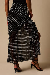 Alicia Black Polka Dot Ruffled Maxi Skirt
