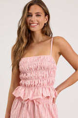 Christa Pink Striped Smocked Tank Top