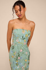 Stefanie Dark Sage Floral Embroidered Mermaid Maxi Dress