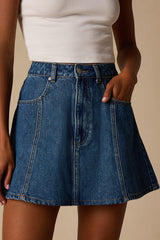 Minola Medium Wash Denim Skater Mini Skirt