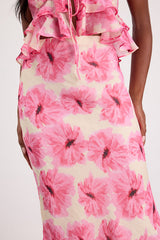 Lilith Cream and Pink Floral Midi Skirt