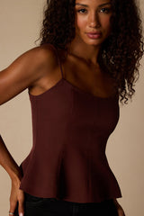 Sanvi Dark Brown Peplum Cami Top