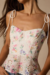 Kalela White Multi Floral Eyelet Cami Top