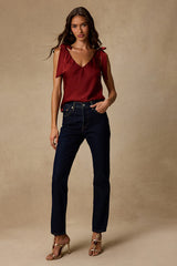 Denia Wine Red Satin V-Neck Tank Top