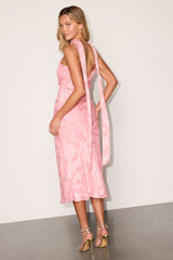 Aydah Pink Floral Burnout Slip Midi Dress and Scarf Set