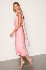 Aydah Pink Floral Burnout Slip Midi Dress and Scarf Set