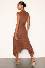 Octavia Light Brown Mesh Drop Waist Midi Dress