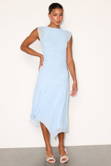 Octavia Light Blue Mesh Drop Waist Midi Dress