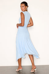 Octavia Light Blue Mesh Drop Waist Midi Dress