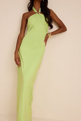 Pauline Lime Green Jersey Knit Halter Maxi Dress